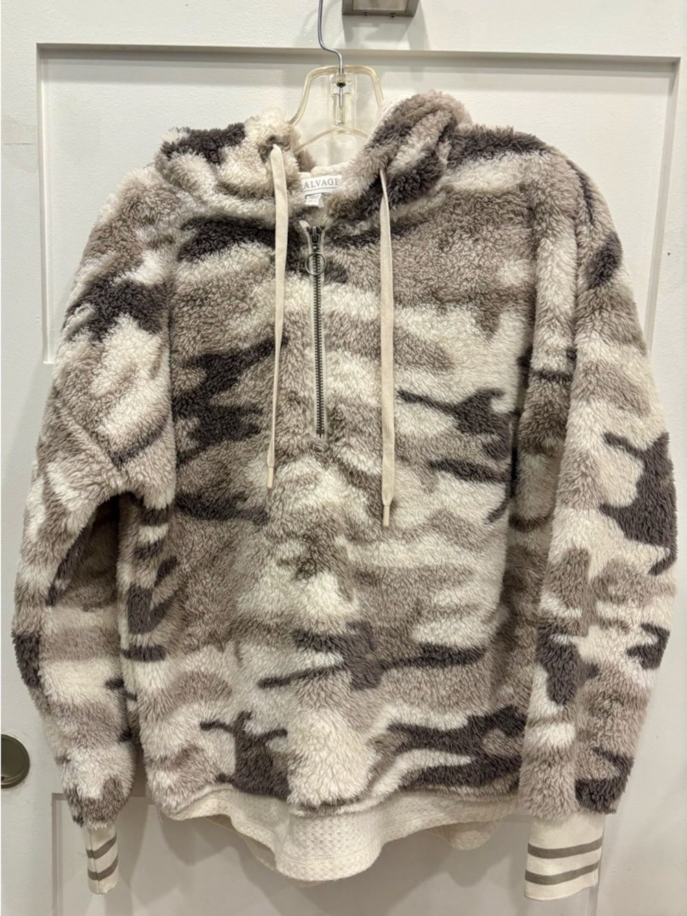 P.J. Salvage Cream Knit & Fleece Cropped Hoodie Oversized